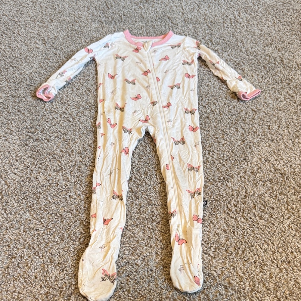 Kyte BABY Size 12-18 Zippered Footie - Pink Butterfly Print
